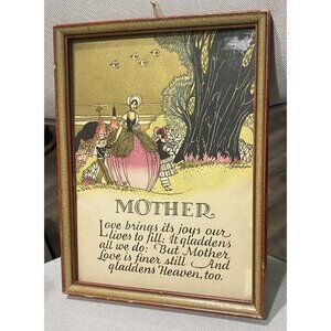 Vintage Framed Mother Poem Print Foil Signed Motto Style
